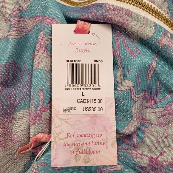 New LoveShackFancy x Hurley Cropped Bomber Jacket Under The Sea NWT Large - Picture 12 of 15